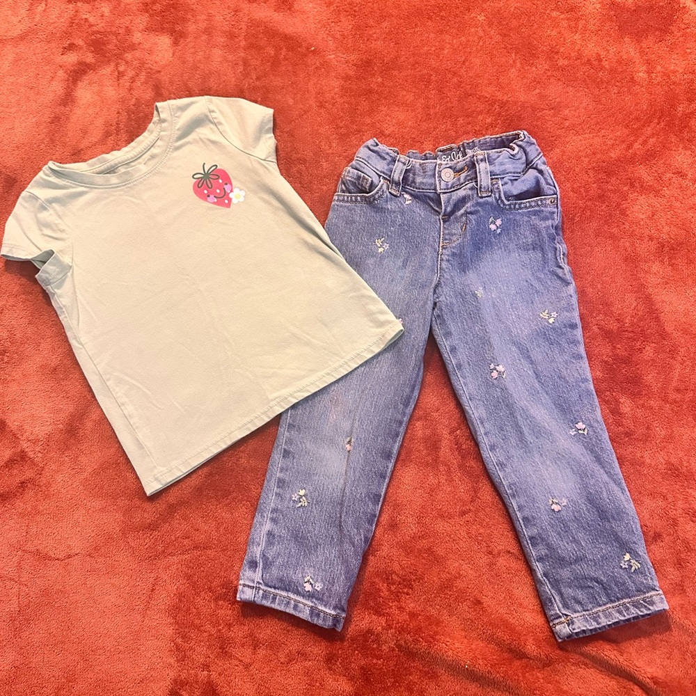 Cat & Jack Light Blue Tee and Embroidered Jeans Set